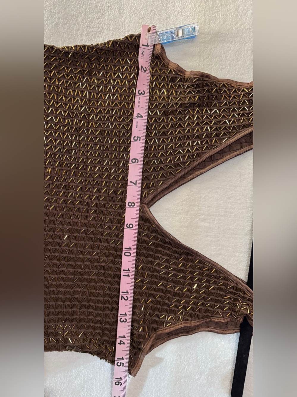 Cache Y2K Bronze Metallic Beaded Cami Tank Top Large 90s Party Club Glam - Picture 5 of 11